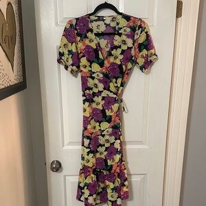 SHEIN Floral Wrap Dress - Purple, Yellow, Orange